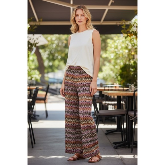 Shade & Shore Pants - Shade & Shore Crochet Wide Leg Pants Women M Multicolor Zigzag Cover Up Beach